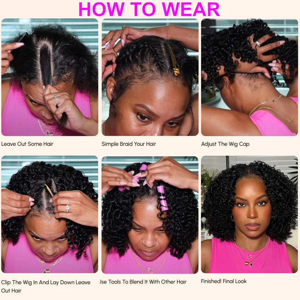 Unice Kinky Straight Remy V U Part Wig Drawstring Cap