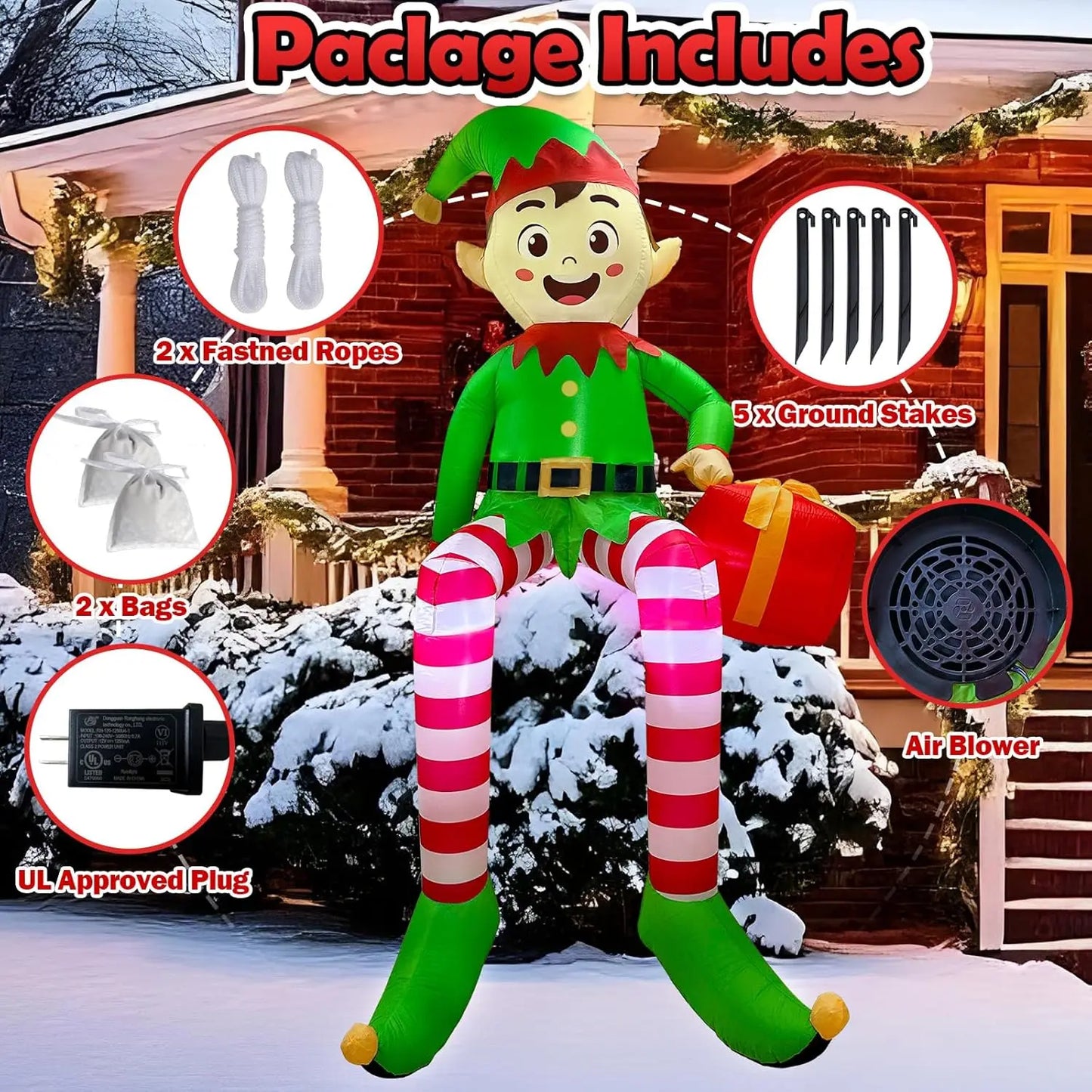 Christmas Inflatable Sitting Elf With LED Lights For Indoor Decoration