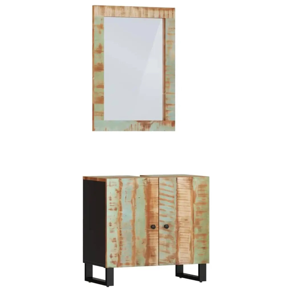 Rustic Reclaimed Wood Bathroom Vanity Cabinet And Mirror