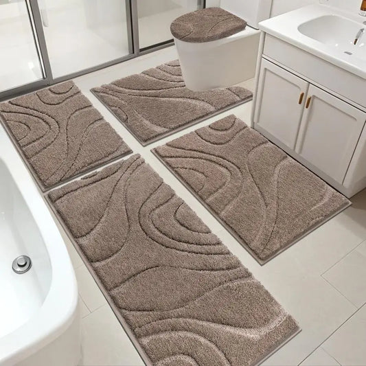 XMSJ 5 Piece Bathroom Rug Set Microfiber Non Slip Mats