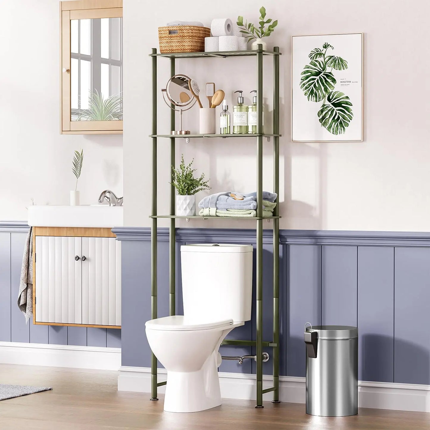 XIUWO Over Toilet Storage Bamboo 3-Tier Organizer Rack