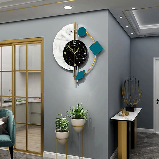 Nordic Marble Wall Clock Luxury Silent Battery Operated Mid Century