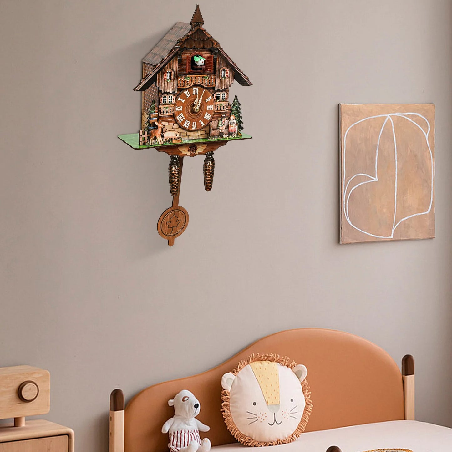 Cuckoo Wall Clock Traditional Chalet Forest House Pendulum Quartz Clock