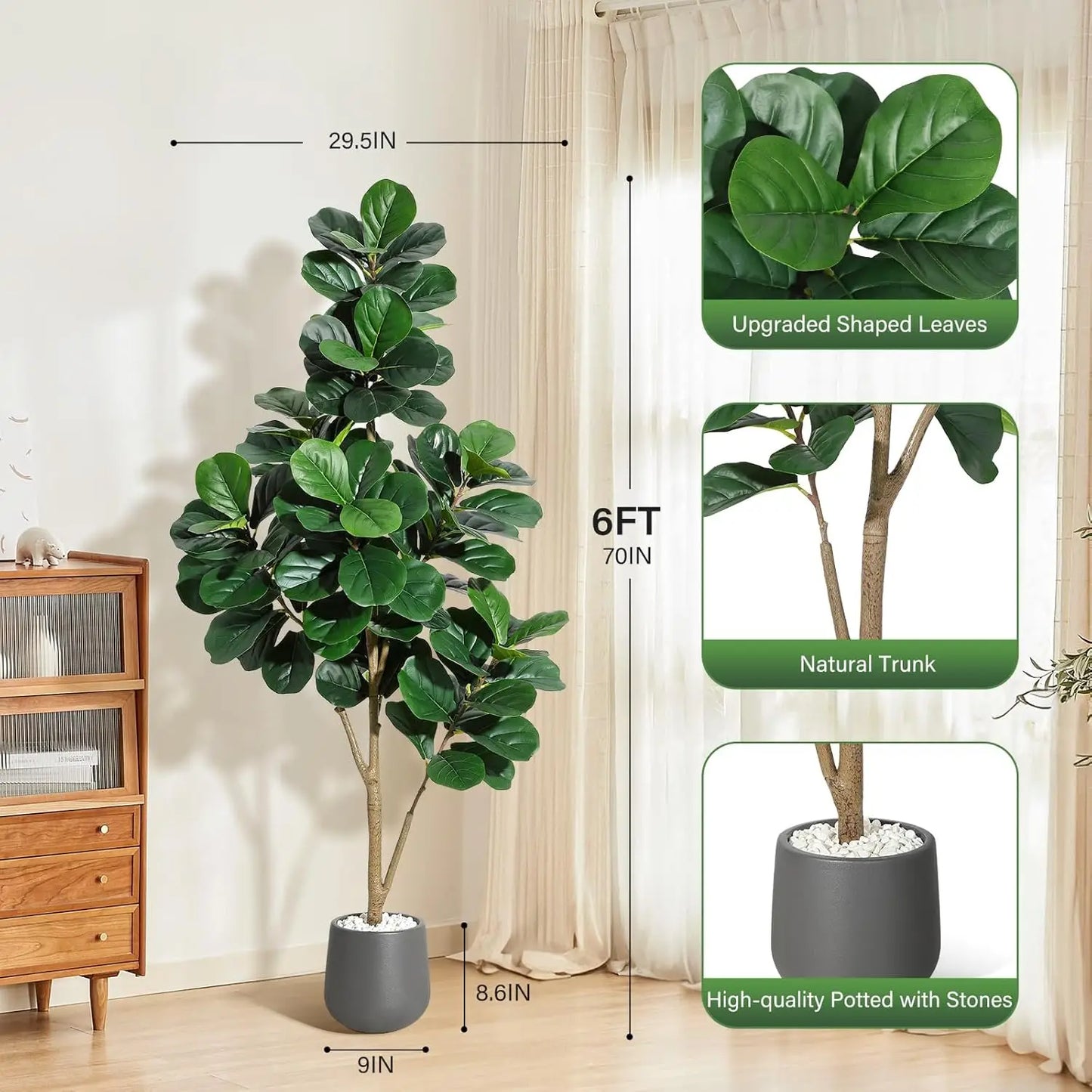 HiMIS Fiddle Leaf Fig Tree Artificial Lyrata Planter Pot