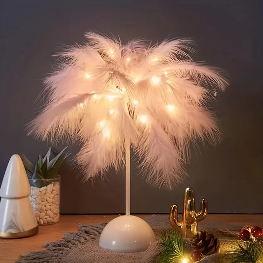 LED Feather Table Lamp Warm White Night Light Decor