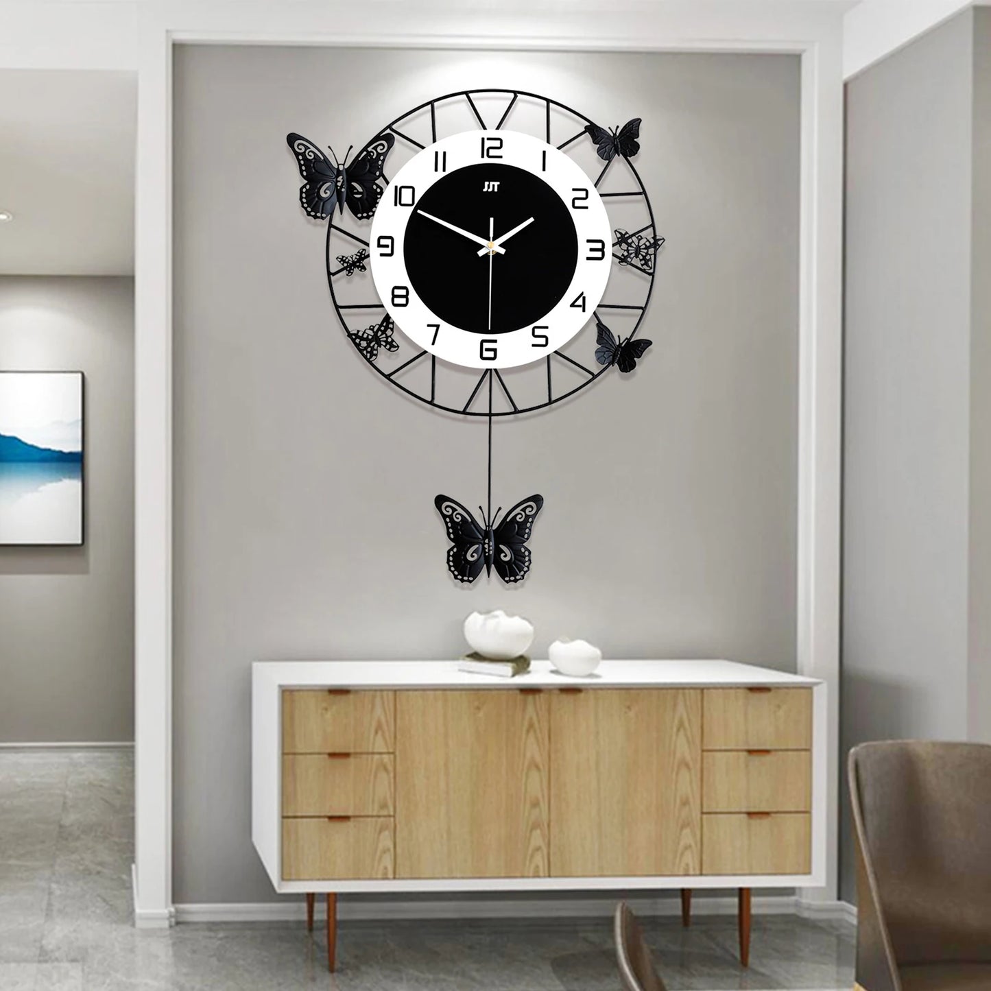 Wrought Iron Butterfly Wall Clock Modern Quartz Decor Living Room