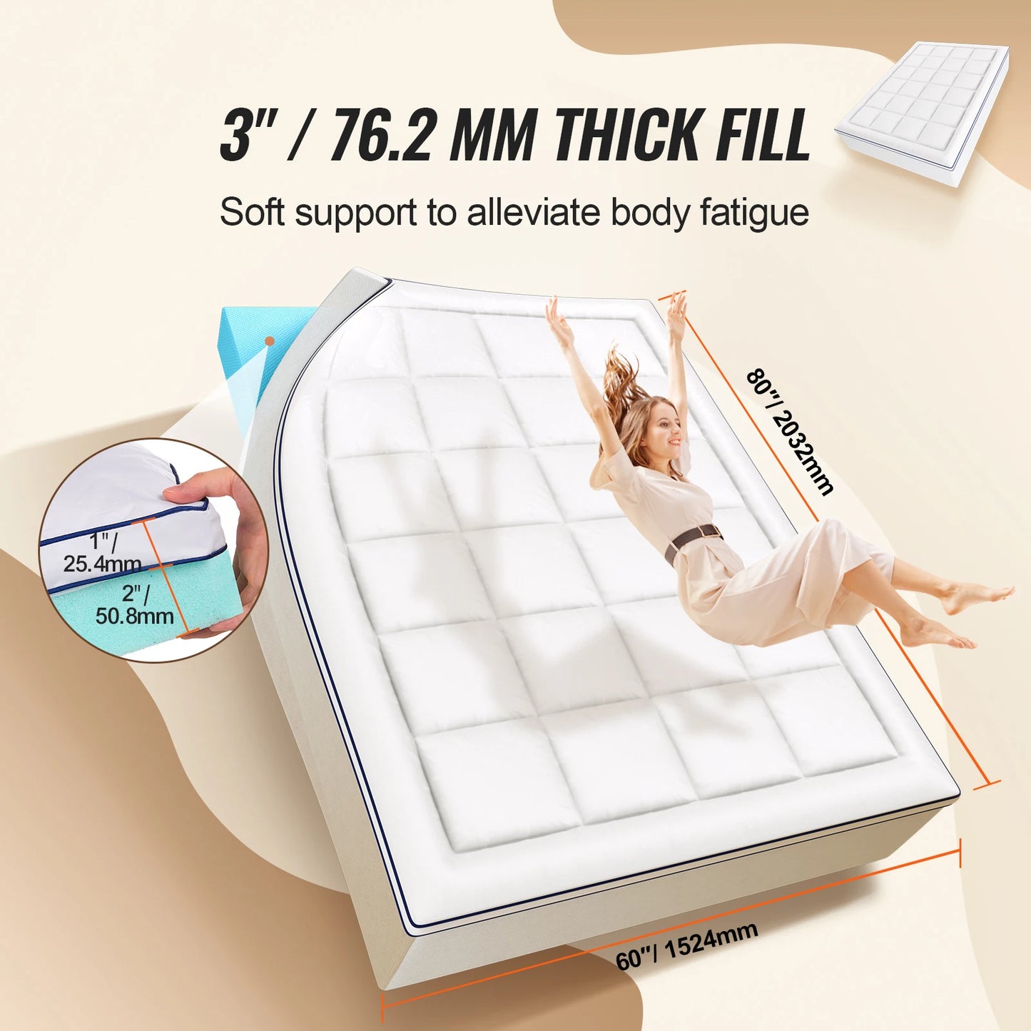 NONECN Memory Foam Mattress Topper With Fiber Fill For Pressure Relief