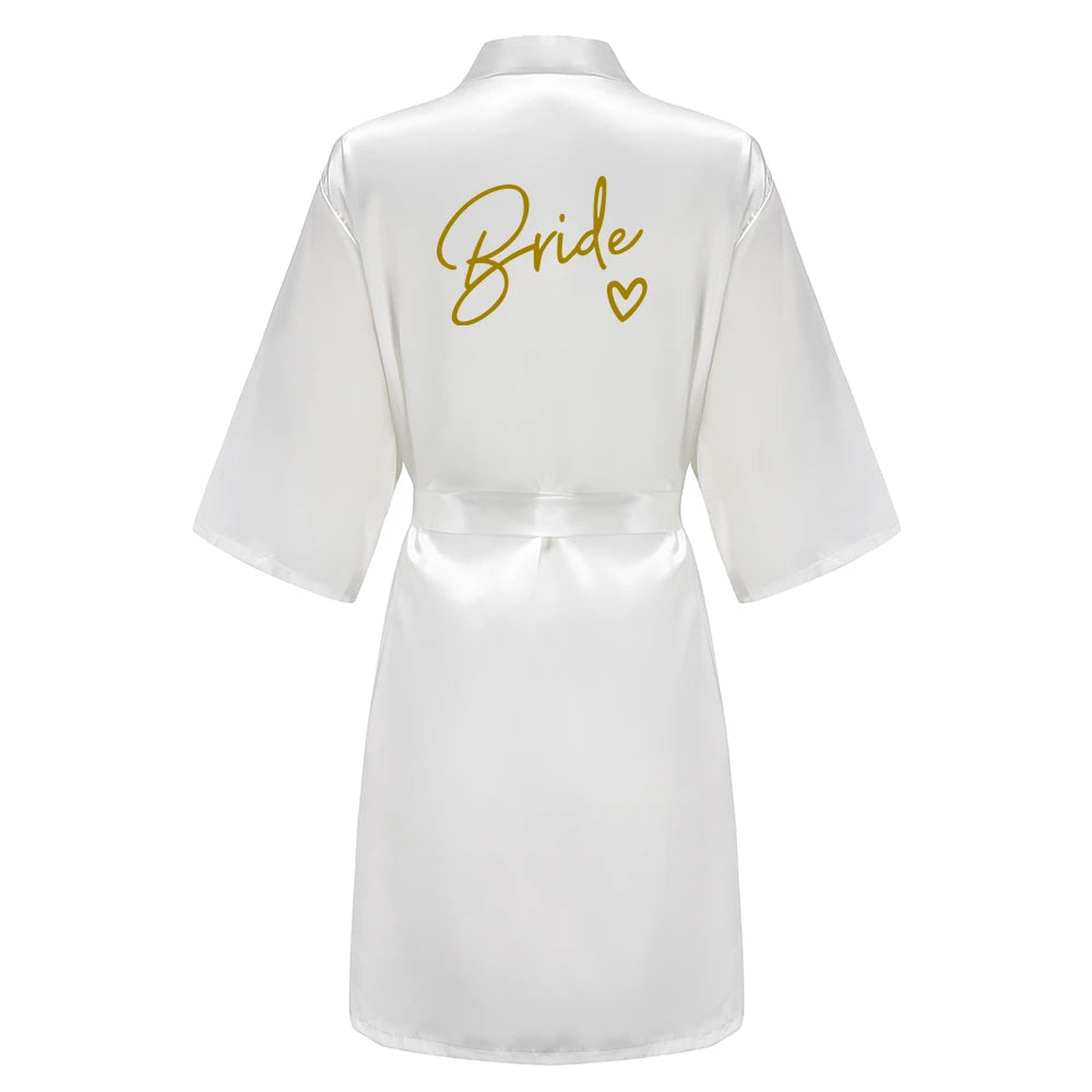 Wedding Party Team Bride Robe With Black Letters Kimono Satin Pajamas Bridesmaid Bathrobe SP003