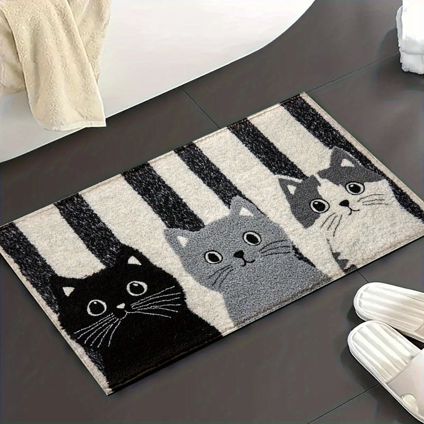 Striped Cartoon Cat Doormat Waterproof Living Room Floor Mat