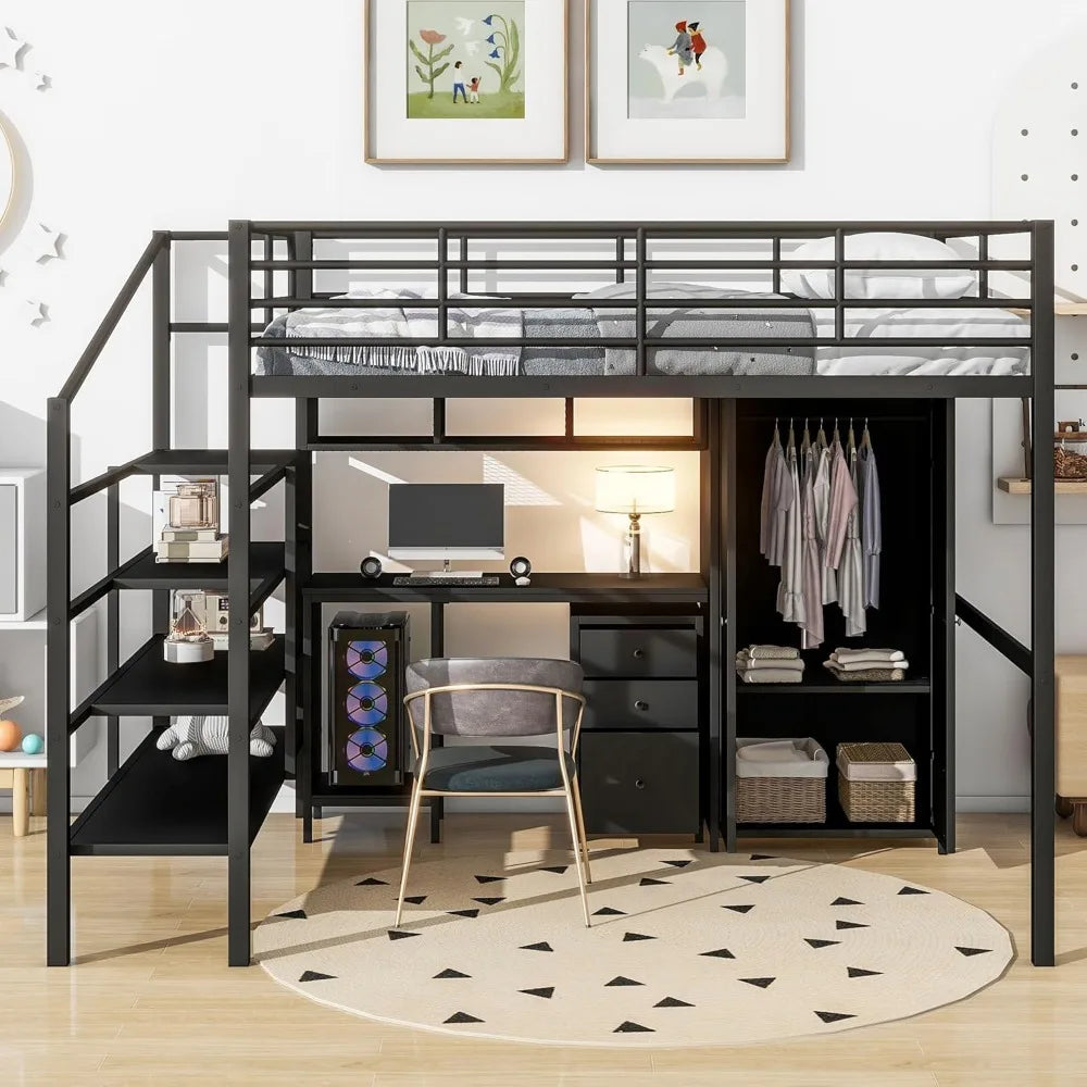 Loft Bed With Desk And Stairs Shelves Wardrobe Unit