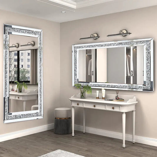 LUVODI Crystal Rhinestone Frameless Vanity Mirror Wall Mounted