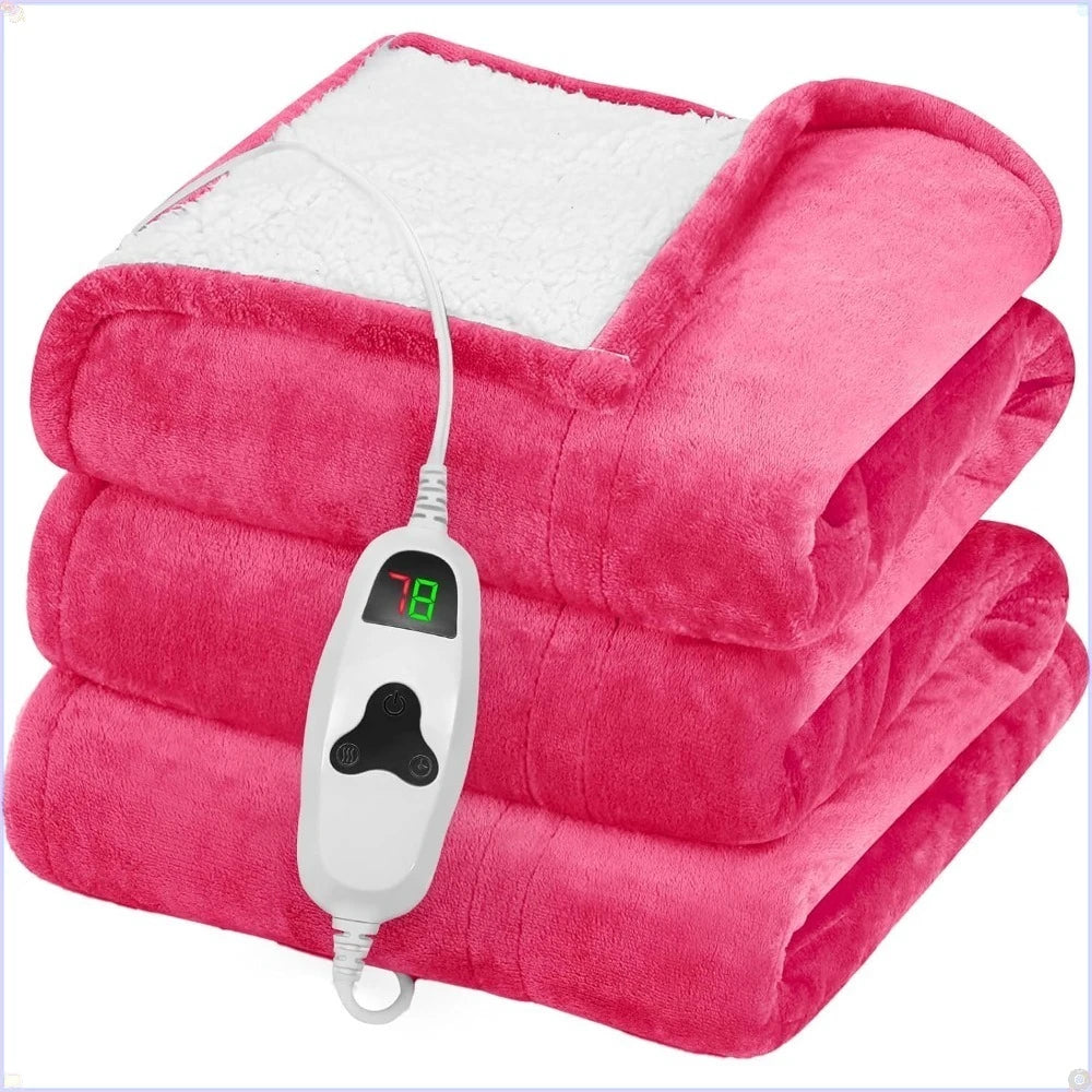 Electric Heated Blanket Throw With 10 Heat Levels Auto Off Coral Fleece
