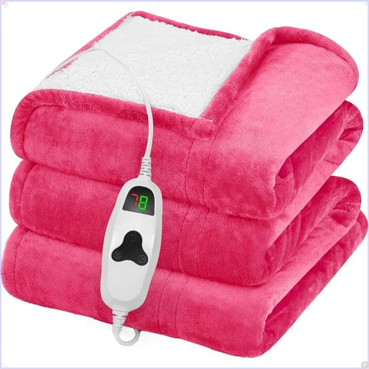 Electric Heated Blanket Throw With 10 Heat Levels Auto Off Coral Fleece