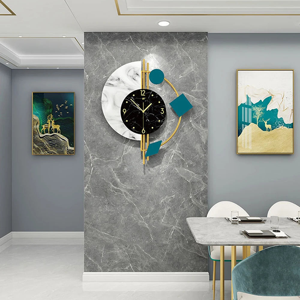Bymaocar Marble Mirror Dial Wall Clock Luxurious Quartz Decor