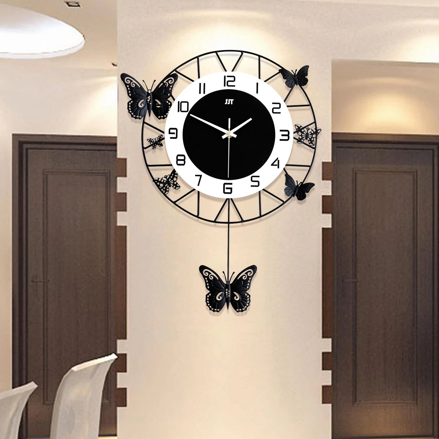 Wrought Iron Butterfly Wall Clock Modern Quartz Decor Living Room