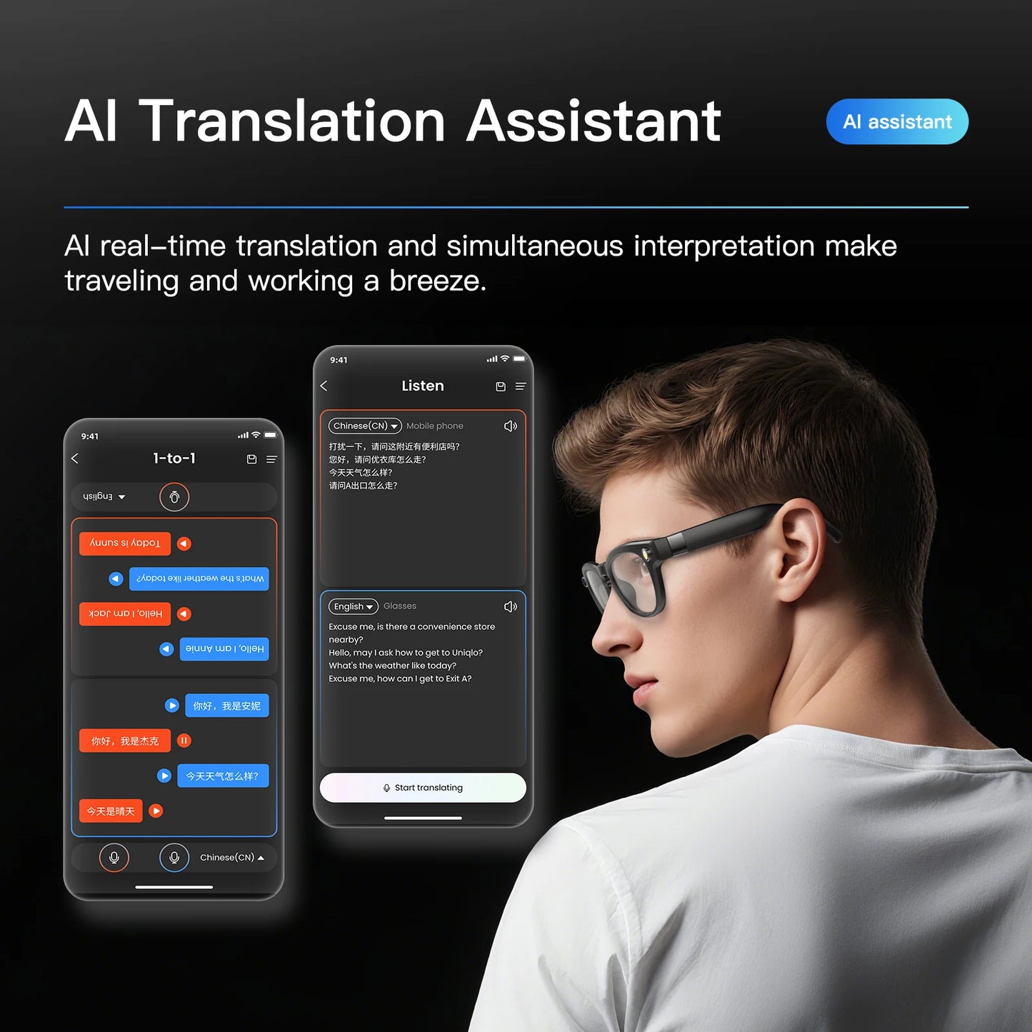 EIGIIS AI Smart Glasses With Bluetooth Calling And AI Translation