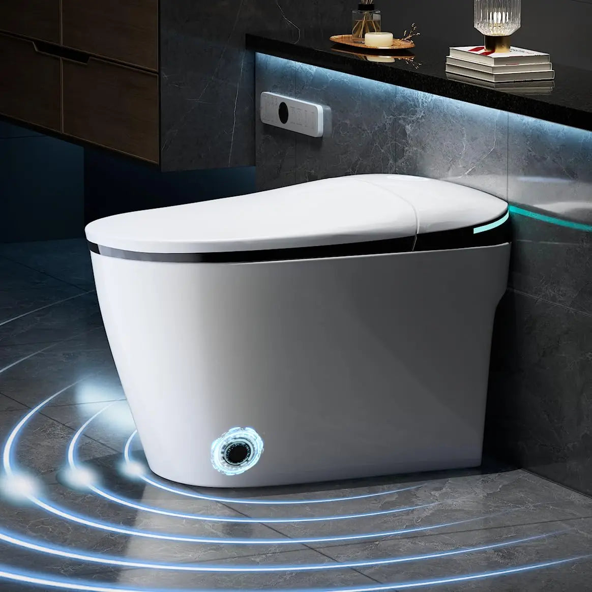 Smart Toilet With Built In Bidet Heated Seat Auto Soft Close Foot Sensor