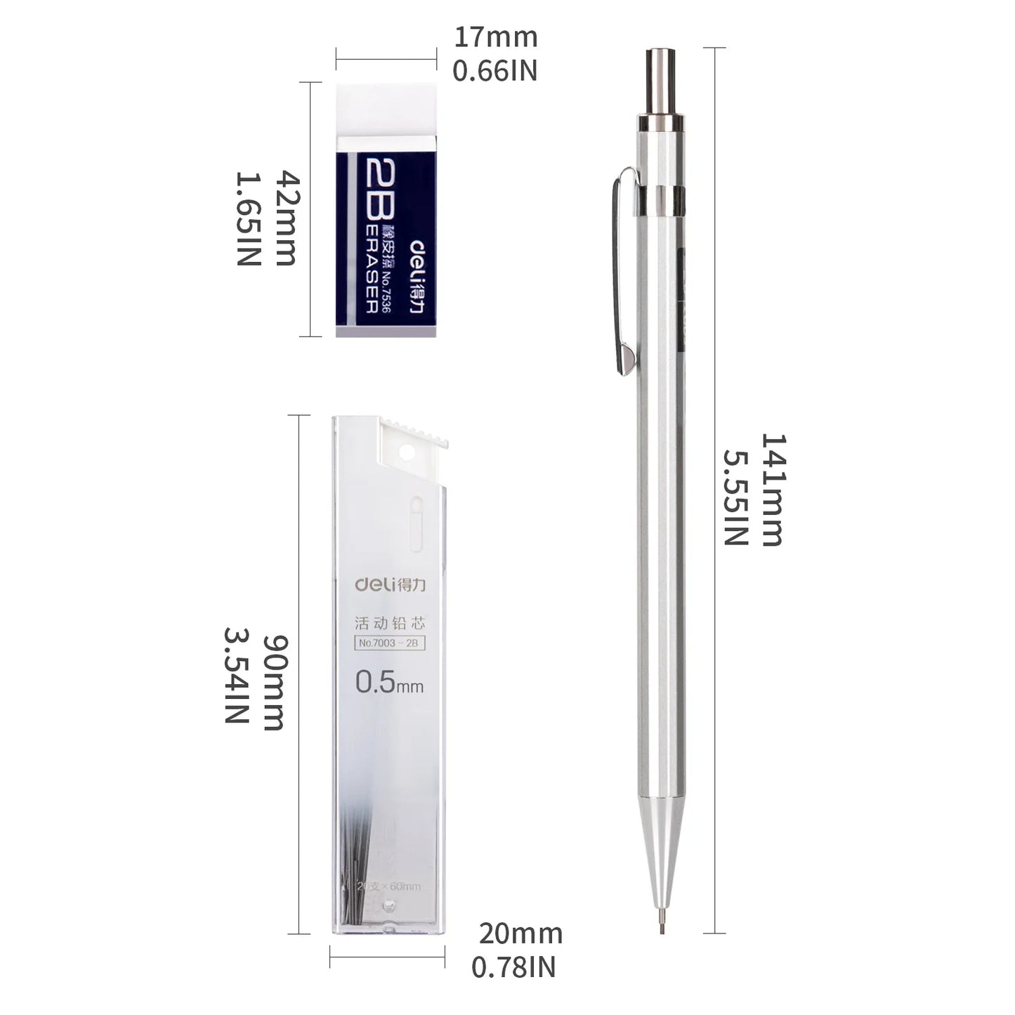 Deli Mechanical Pencil Set 2B With Refillable Leads