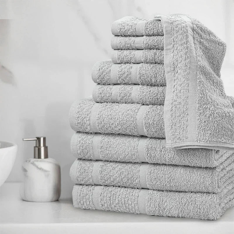 10 Piece Cotton Towel Set With Quick Dry And Durability