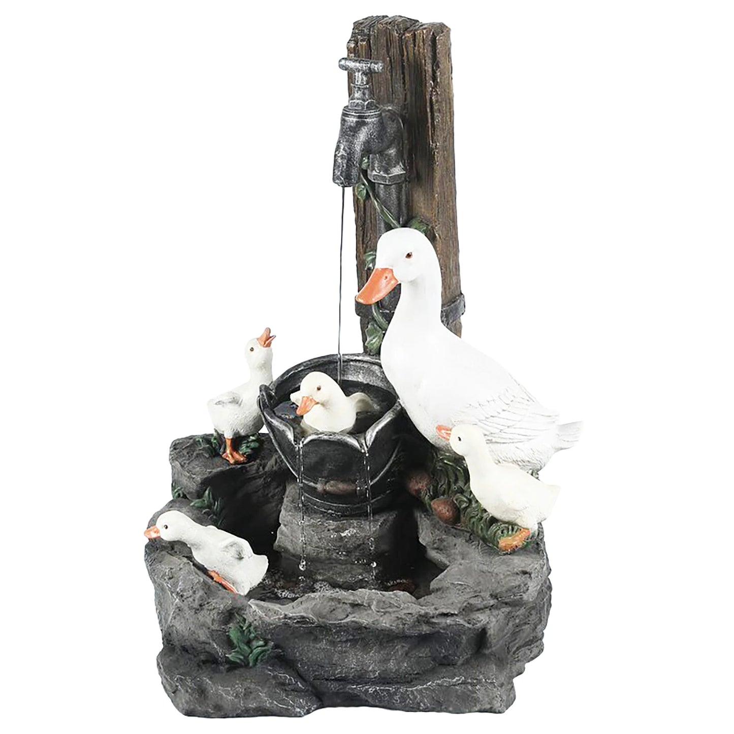 Alloet Duck and Squirrel Water Fountain Ornament for Garden Decor