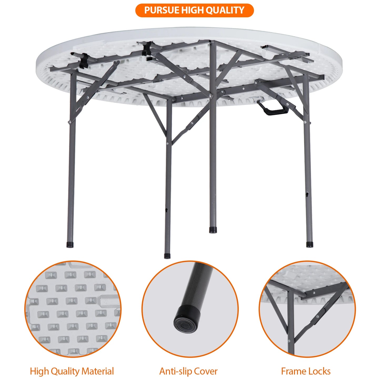 Round Folding Card Table Indoor Outdoor Portable Plastic Camping Table