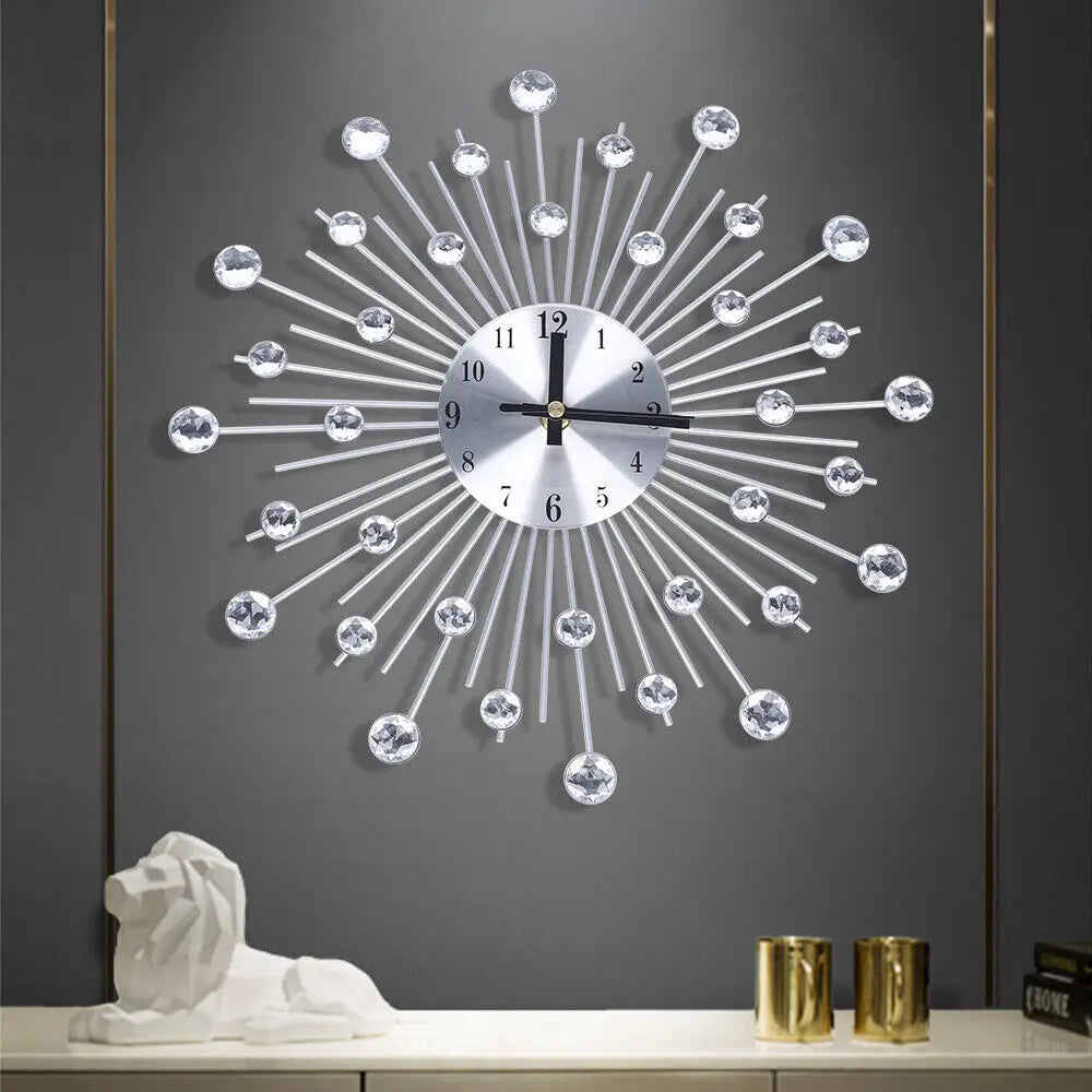 Bymaocar Silent Metal Wall Clock With Glass Crystal Decor