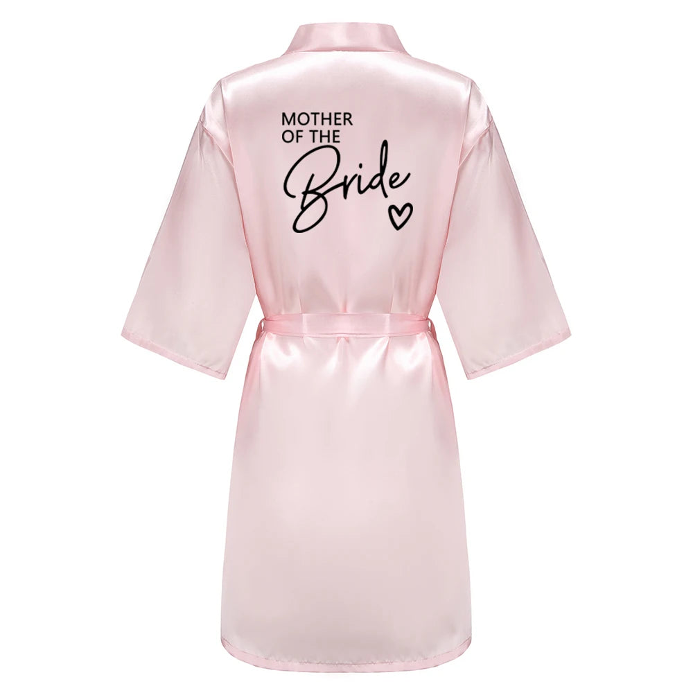 Wedding Party Team Bride Robe With Black Letters Kimono Satin Pajamas Bridesmaid Bathrobe SP003