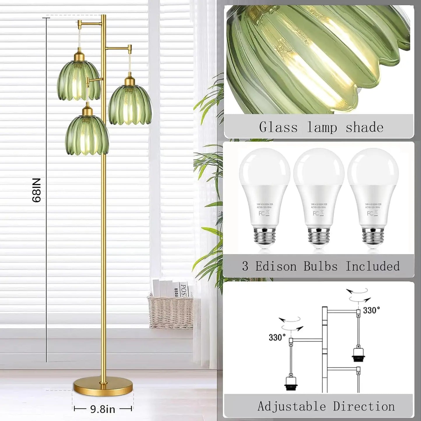 XMSJ Mid Century Modern Floor Lamp With Brass Tree