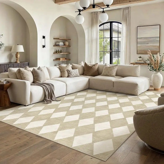 Checkered Modern Wool Area Rug For Living Room Non Slip