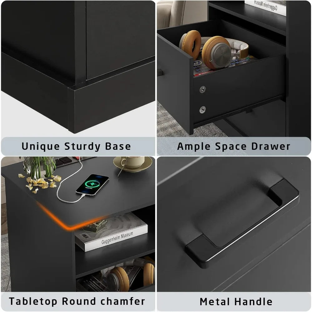 ANGDUO Nightstand With Charging Station And Storage Drawers