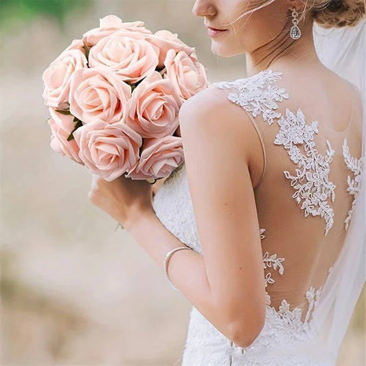 25pcs Artificial Roses With Stems For DIY Wedding Bouquets