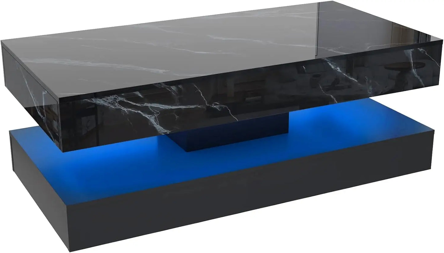 QiaoShiRen Modern Coffee Table With LED Lights And Storage Drawers