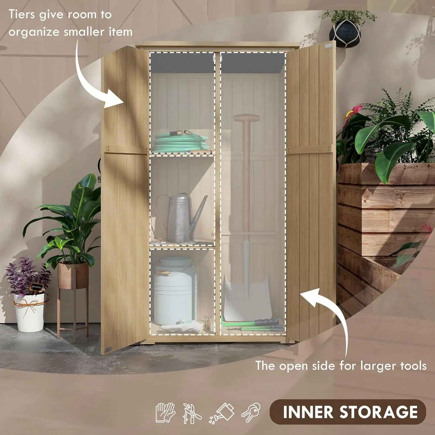 HUANZHUANG Wooden Garden Shed Outdoor Storage Cabinet With Waterproof Roof