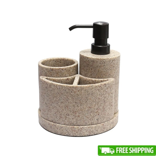 Sandstone 3 Piece Bath Accessory Set Soap Pump Holder
