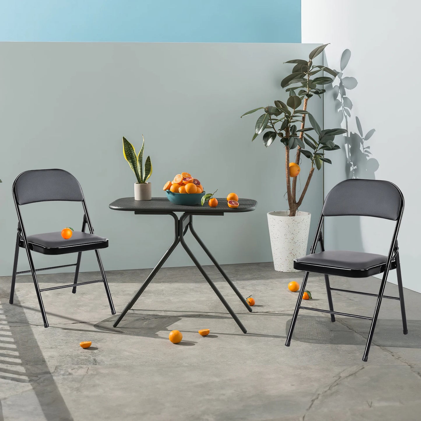 JHK Padded Folding Chair 4 Pack Faux Leather Sturdy Metal