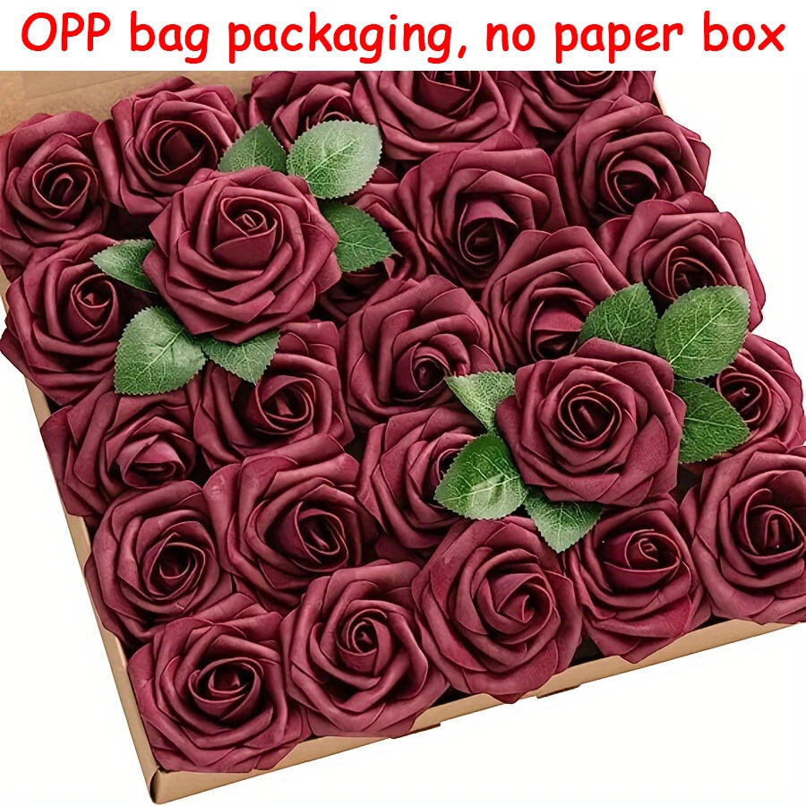 25pcs Artificial Roses With Stems For DIY Wedding Bouquets