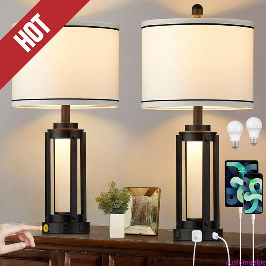XMSJ Modern Table Lamps Set With USB Ports AC Outlet