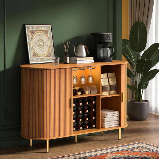 Fluted Wine Bar Cabinet With Storage And Wine Rack