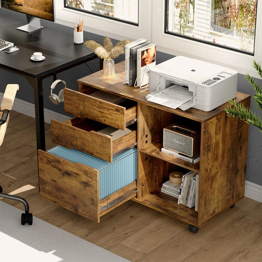 MCQ Modern Wooden Three Drawer Rolling Storage Cabinet Organizer