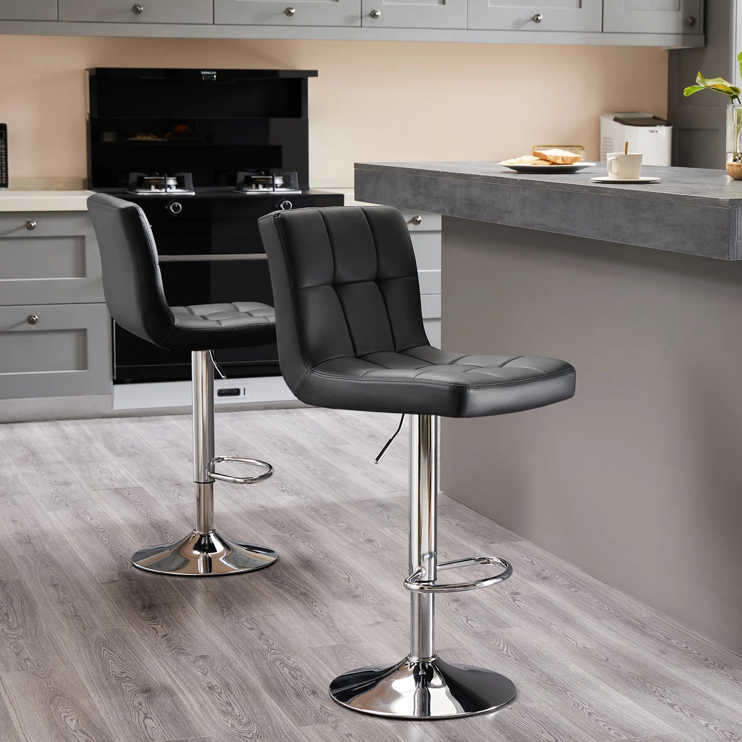 JHK PU Leather Bar Stools Set Of 2 Upholstered Counter Height