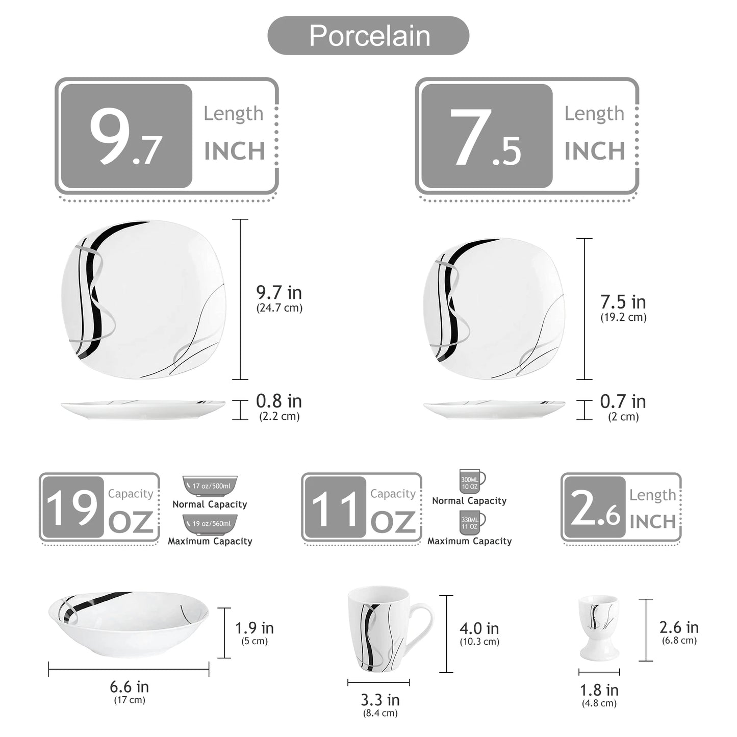 MALACASA Fiona Porcelain Dinnerware Set 7-9 People