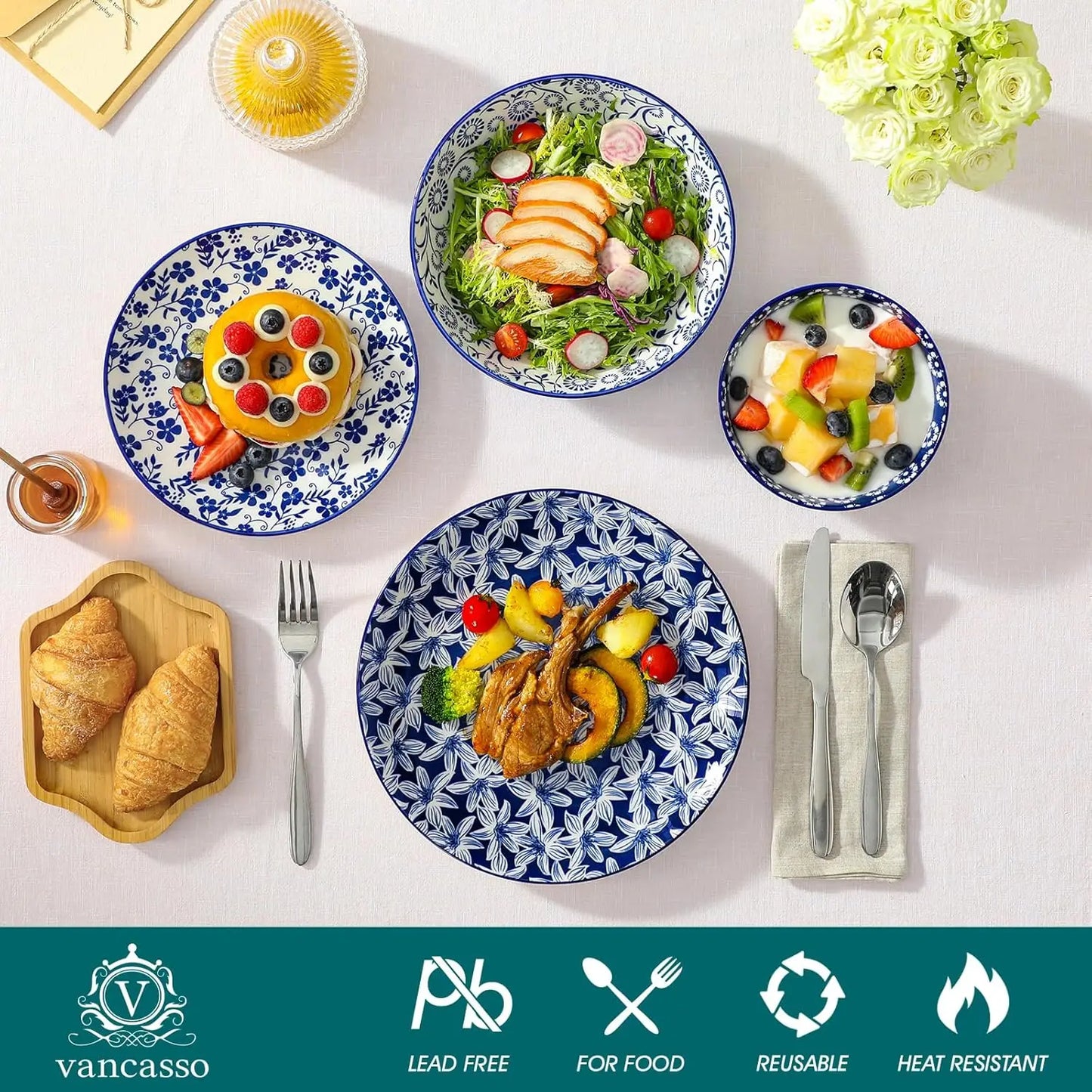 Porcelain 24 Piece Dinnerware Set For 6 Microwave And Dishwasher Safe