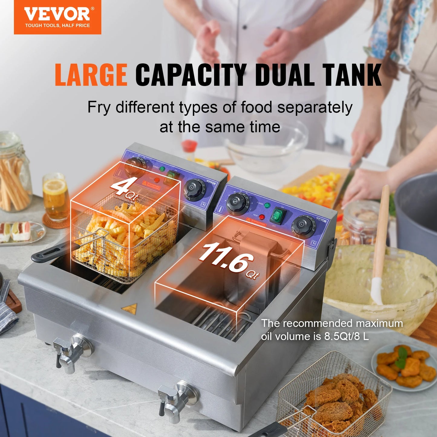 SucceBuy Electric Deep Fryer Dual Tank 12L 5000W Countertop