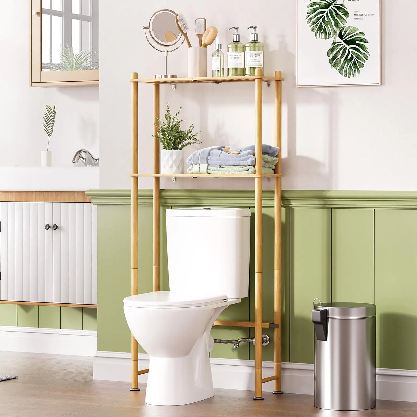 XIUWO Over Toilet Storage Bamboo 3-Tier Organizer Rack