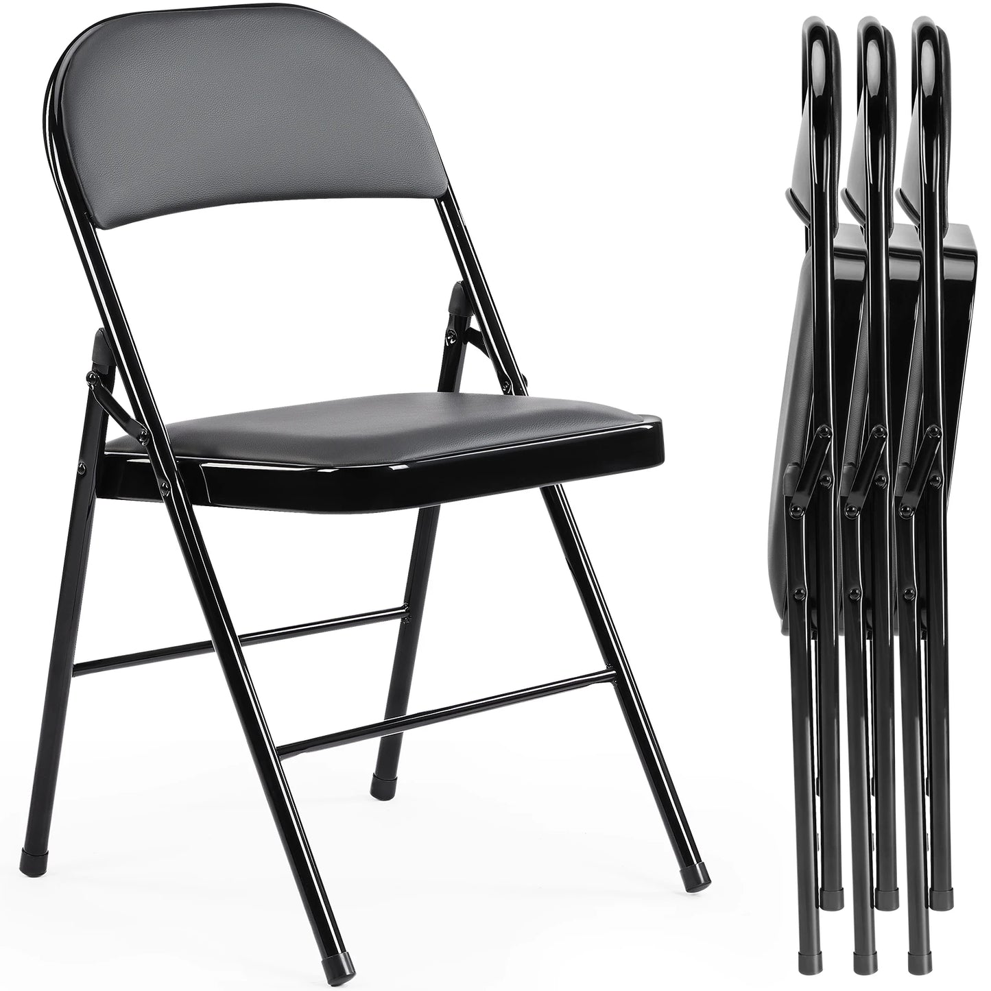 JHK Padded Folding Chair 4 Pack Faux Leather Sturdy Metal