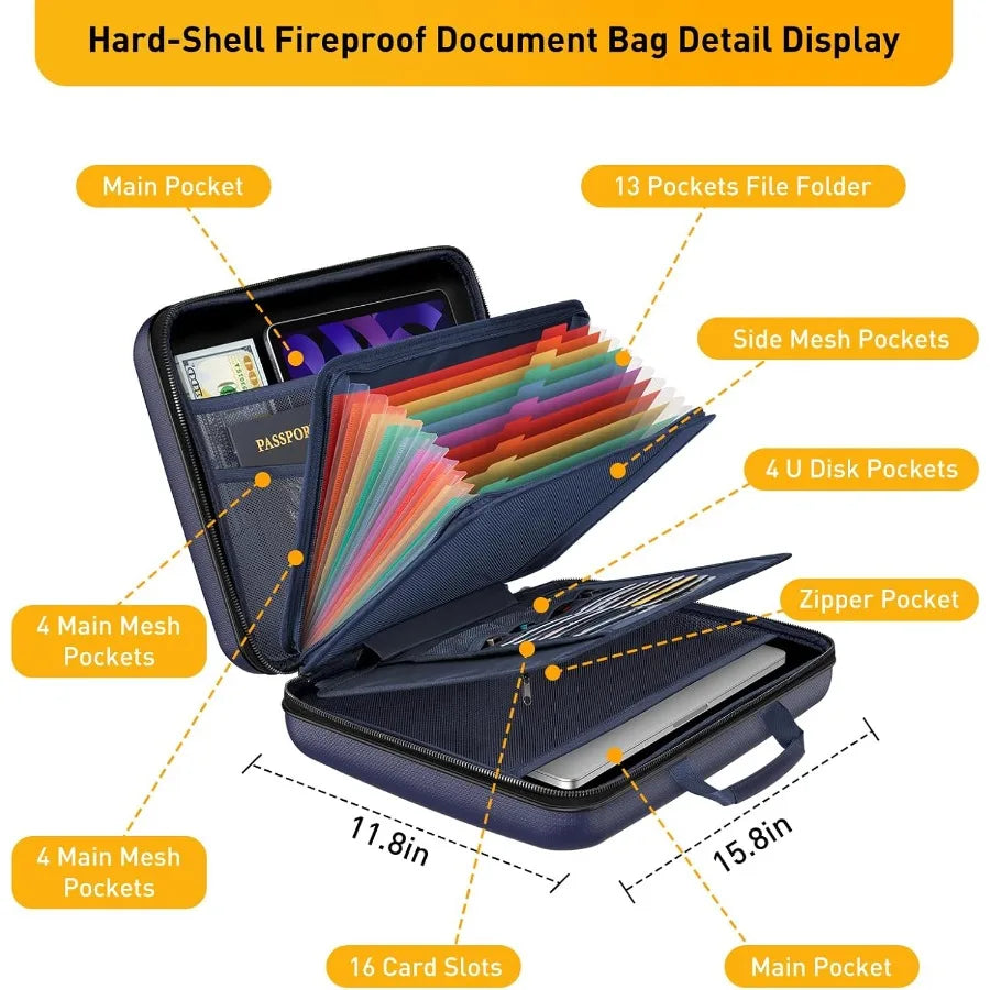 Fireproof Document Organizer Lock Safe Box Waterproof Hard Shell