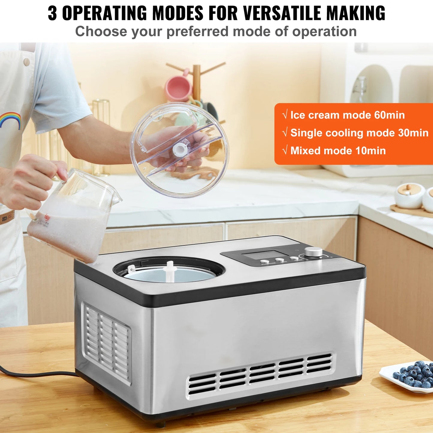 SucceBuy Automatic Ice Cream Maker With Built In Compressor
