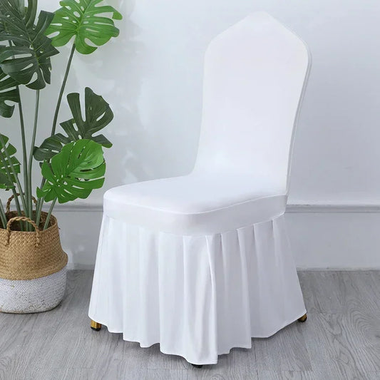White Chair Covers Pleated Spandex Seat Protectors For Weddings Banquets