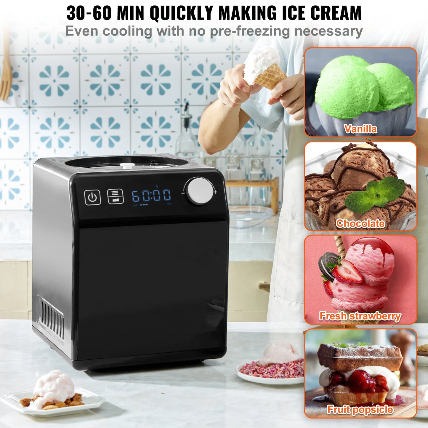 SucceBuy Upright Automatic Ice Cream Maker Built-In Compressor 2 Quart