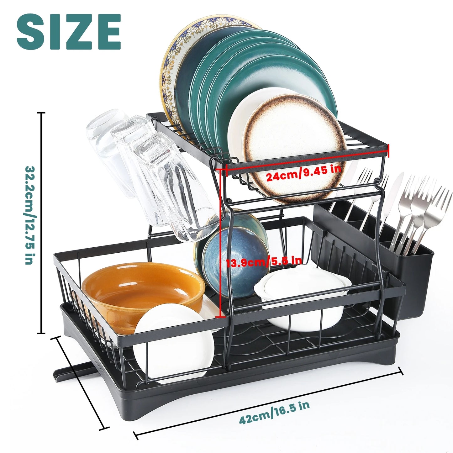 Two Tier Dish Drying Rack For Kitchen Countertops Removable Large Capacity